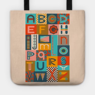 GEOMETRIC ABCs Retro Mod Geometric Graphic Alphabet Lettering - UnBlink Studio by Jackie Tahara Tote