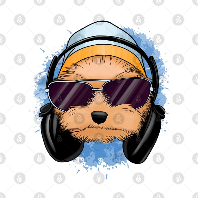 Cute yorkie with headphones by Kuchinska design