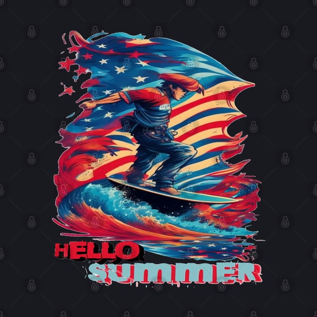 Hello Summer Funny Surfer Riding Surf Surfing Lover Gifts by Customo