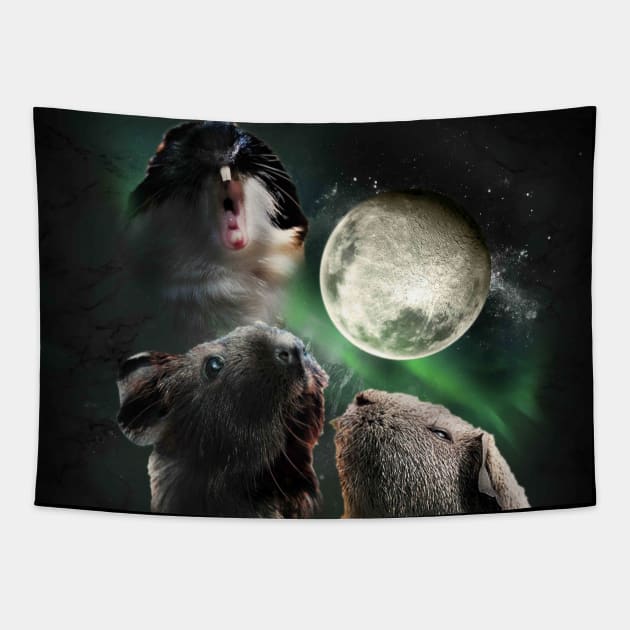 3 Guinea Pig Moon, Wolf Wolves Howling Tapestry by Random Galaxy