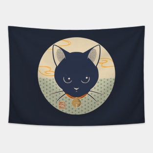 Black Cat With A Bell Tapestry
