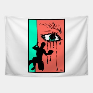Abstract window cleaner wiping away tears. Tapestry
