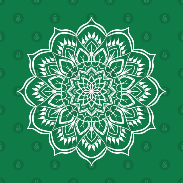 White Mandala Pattern - Quiet Wave Green by MysticMagpie