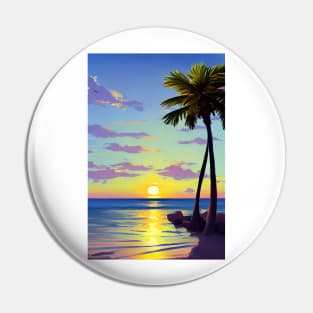 Summer Sunset Palm Tree Beach Ocean Artistic Paradise Landscape Pin