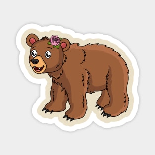 Cute bear with flower cartoon illustration Magnet