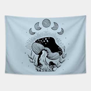 Moon Phase Fungi Mushroom Night Art Tapestry