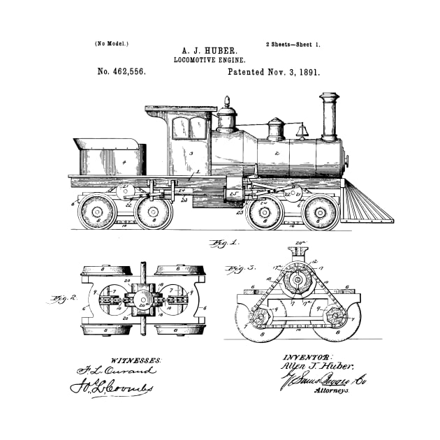 Locomotive engine 1891 Patent Locomotive Blueprint locomotive engine Patent by Anodyle