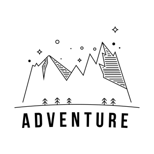 Adventure With Mountain Illustration Black T-Shirt