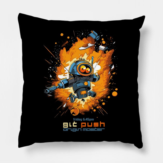 Exploding Robot - git push origin master Pillow by Tee-Magination