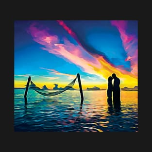 Couples wedding on beach Oil Painting Art T-Shirt