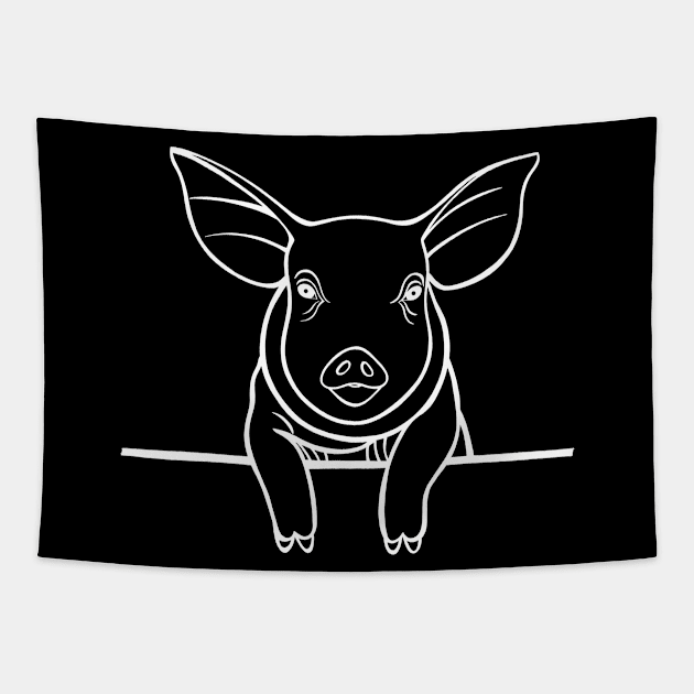 Pig or Piggy Animal Ink Art Design - farm animal - dark colors Tapestry by Green Paladin