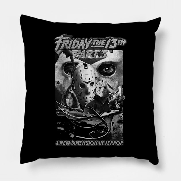 Friday The 13th, Part 3. (Black and White). Pillow by The Dark Vestiary
