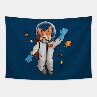 Our Astronaut Corgi in Space with a blue background Tapestry