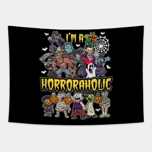 I am Horroraholic Funny Halloween Horror Characters Tapestry