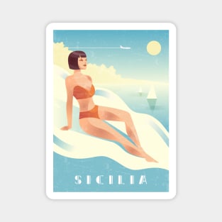 Sicily, Italy - Boho Retro travel poster Magnet