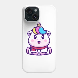 Cute baby unicorn sitting cartoon illustration Phone Case