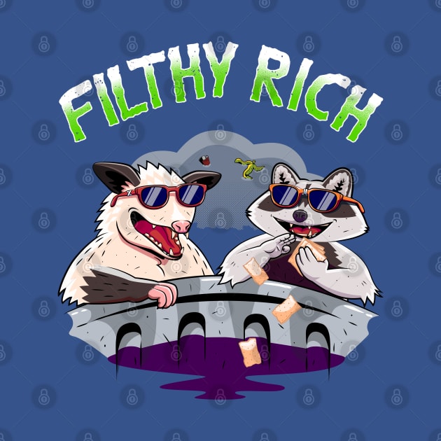 Funny Raccoon And Possum In Trash Garbage Filthy Rich by CrocoWulfo