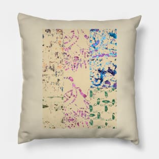 Paint Spill fiber art on beige background, blue green pink purple Pillow