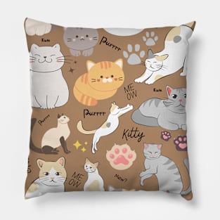 Cute Cats with Paws Stars & Kitty Quotes Pillow