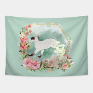 Siamese cat with flowers and magic book Tapestry