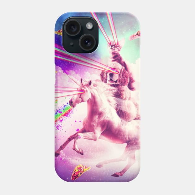 Laser Eyes Space Cat Riding Dog, Unicorn - Rainbow Phone Case by Random Galaxy