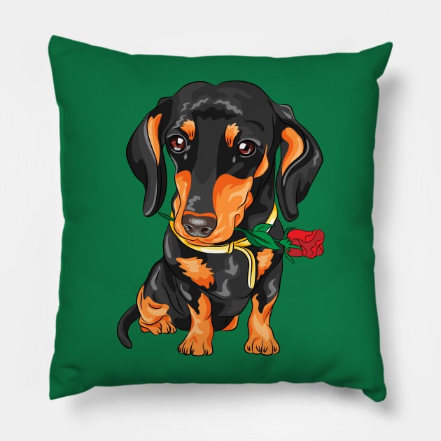 dog with red roses Pillow by Mako Design 