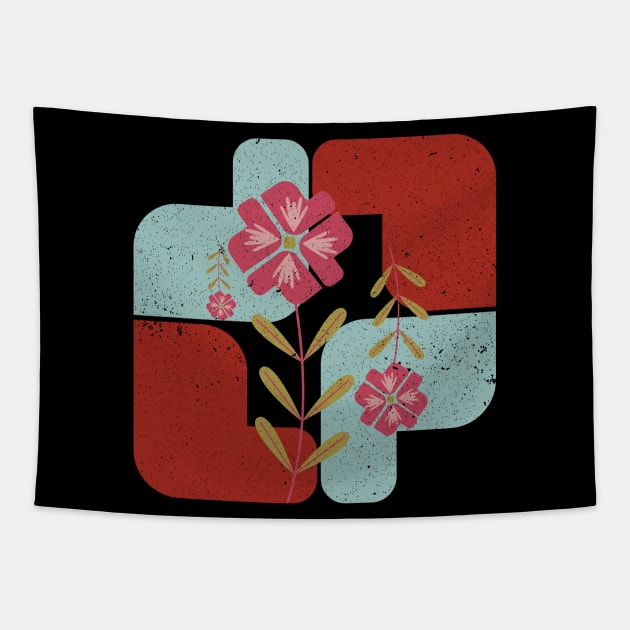 Minimalist Flowers With Colorful Random Shapes Tapestry by Ezzkouch