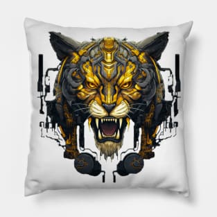 Mechanical Majesty - The Roaring Cyborg Tiger Pillow