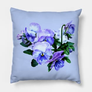 Pansies - Group of Purple Pansies and Leaves Pillow