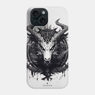 Black and white illustration of a dragon's head Phone Case