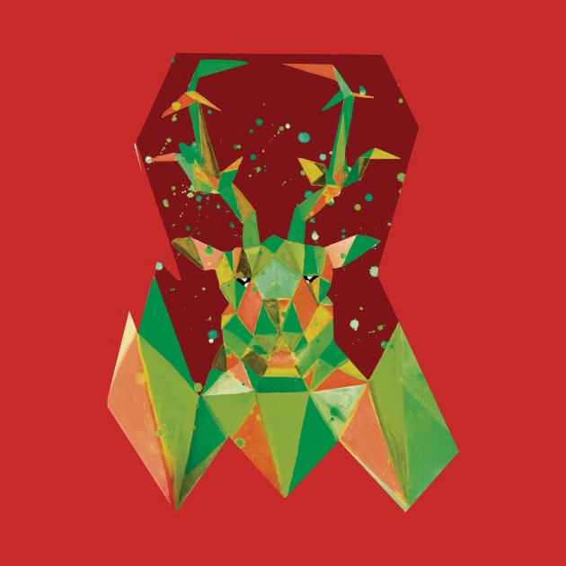 Green Festive Geometric Stag by DStathers