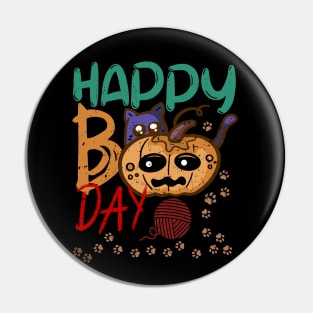 Happy Boo Day Party Costume with Boo Cat Pumpkin Funny Pin