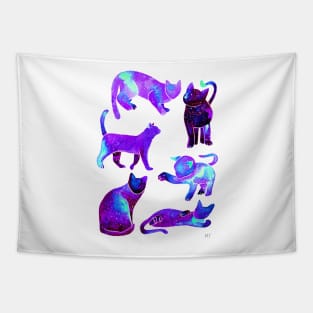 Galaxy Cats Pattern - Neon Tapestry