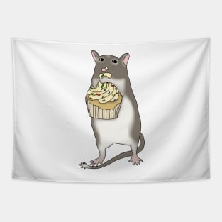 Cute brown gerbil eating cupcake Tapestry