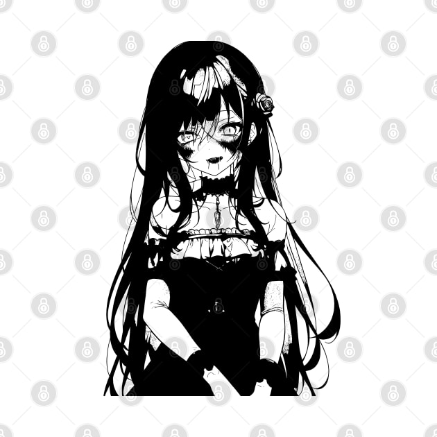 Zombie Goth Girl Black and White by DeathAnarchy