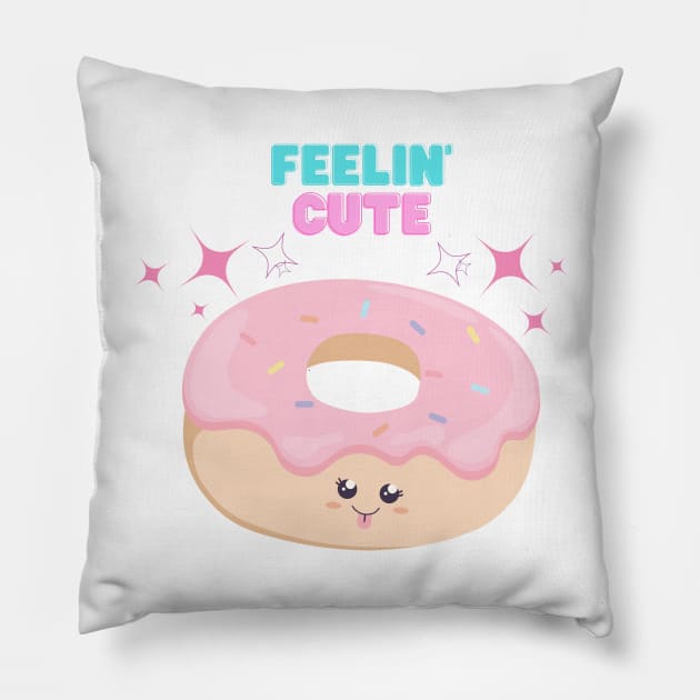 Pink Frosting Feelin Cute Doughnut Pillow by FoxyChroma