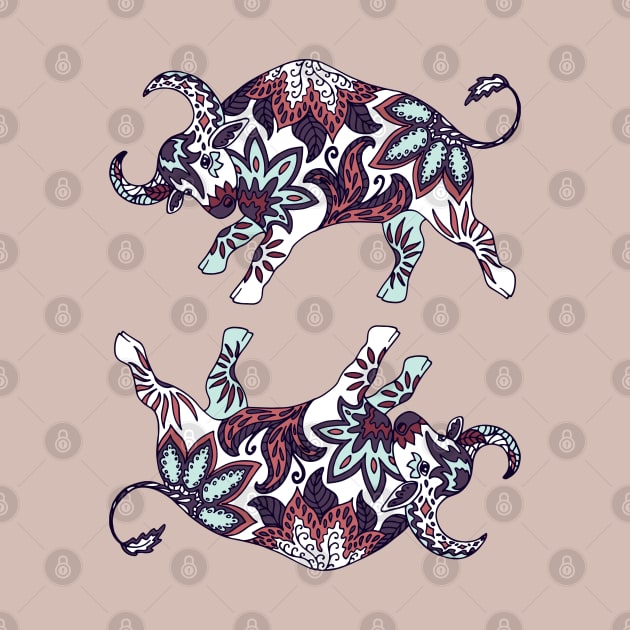 Paisley Oxen (Mauve Pink Palette) by illucalliart