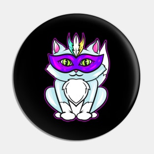 Cute Kawaii Cat With Purple Mask For Mardi Gras Pin