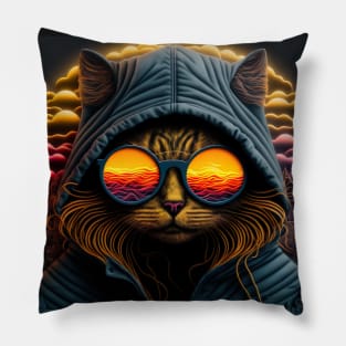 Hip Cat in the Sunset Pillow