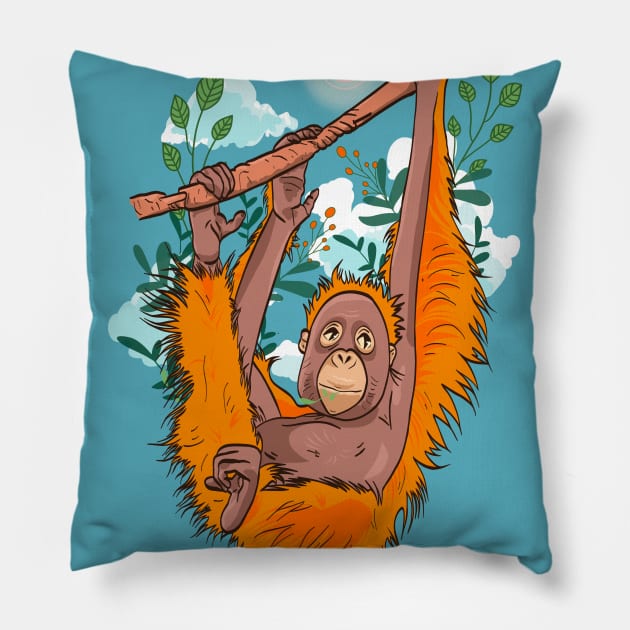 Cute orangutan Pillow by Mimie20