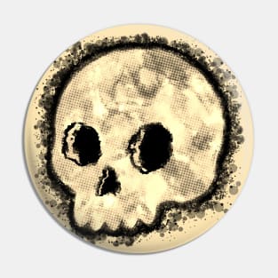Sepia Dotted Halftone Cute Cartoon Skull Watercolor With Paint Splash Pin