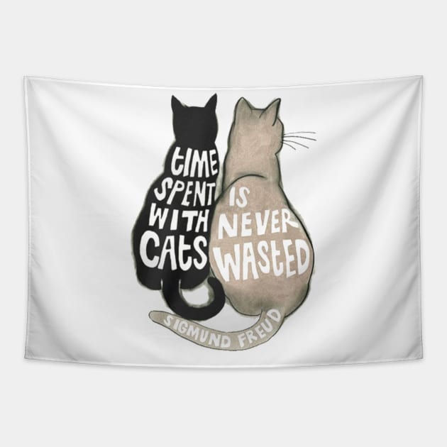 Time Spent With Cats Is Never Wasted Funny Tshirt For Lover Cat Tapestry by darius2019