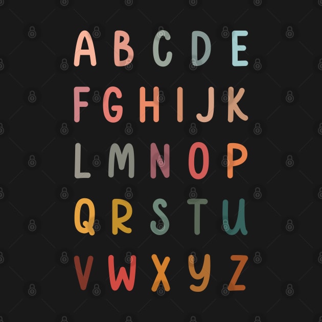 Alphabet Letters in Muted Boho Rainbow Colors for Kids by hwprintsco