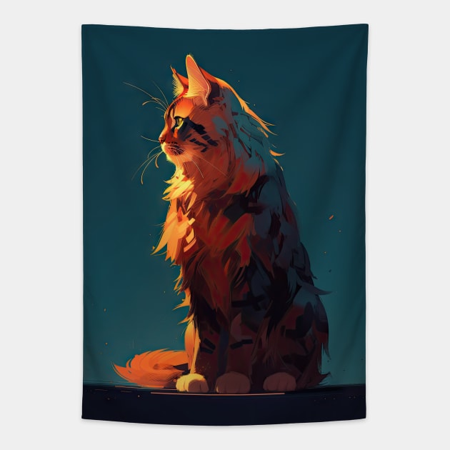 Majestic Big Beutiful Maine Coon Cat Modern Art Tapestry by DexPixelArt