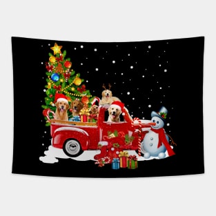 Retriever Dog Christmas On Red Car Truck with Xmas T-Shirt Tapestry