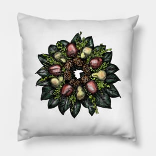 Vintage Pear Apple Wreath Pen and Ink Pillow