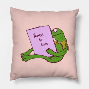 kermit the frog reading a book on reasons to live / the muppets meme Pillow