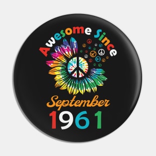 Funny Birthday Quote, Awesome Since September 1961, Retro Birthday Pin