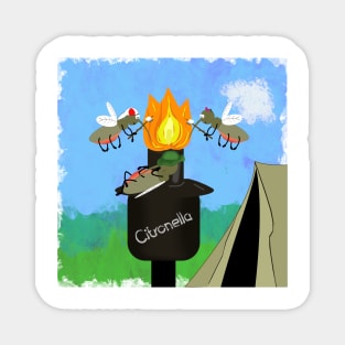 Mosquito Family Camping by Tiki Torch Cartoon Magnet