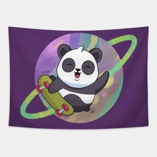 Cute Panda Skate On Saturn Tapestry